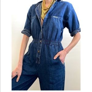 Vintage VTG 80s Dreams Western Blue Cotton Denim Utility Jumpsuit Size Large